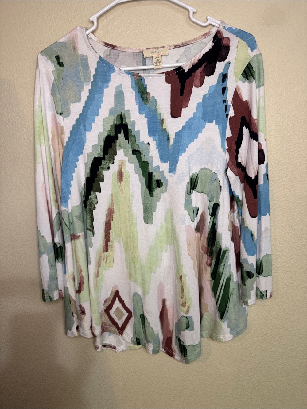 Cupio Abstract Watercolor Long-Sleeve Tee in Blue, Green, Brown